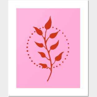 Red plant with dotted circle Posters and Art